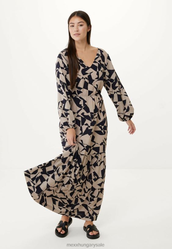 XV8H665 nők Mexx hosszú ujjú V-nyakú ruha bézs