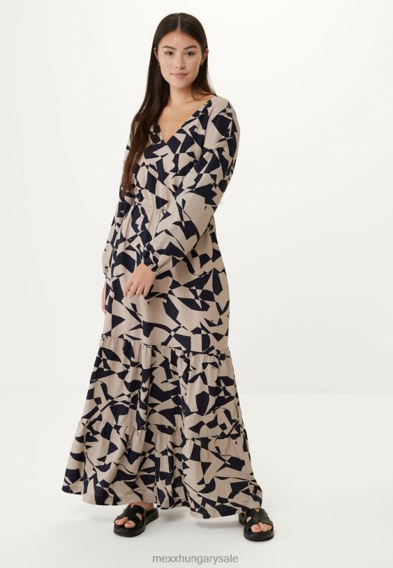 XV8H665 nők Mexx hosszú ujjú V-nyakú ruha bézs