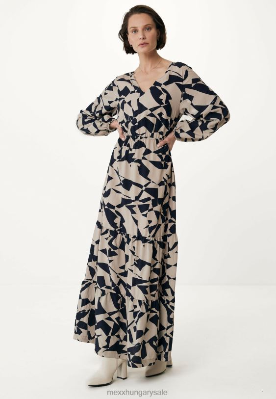 XV8H665 nők Mexx hosszú ujjú V-nyakú ruha bézs