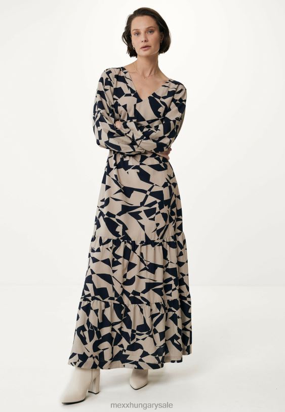 XV8H665 nők Mexx hosszú ujjú V-nyakú ruha bézs