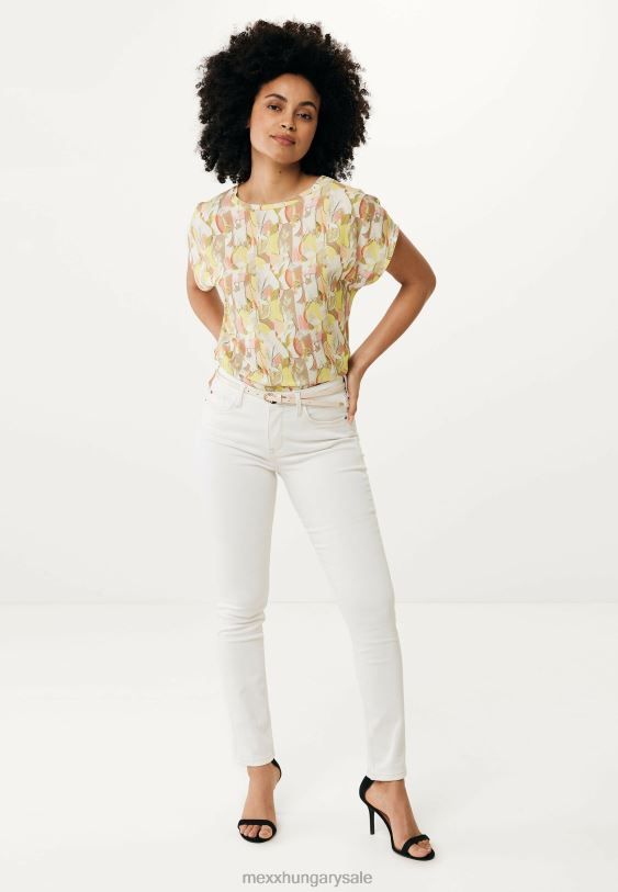 XV8H674 nők Mexx capsleeve kerek nyakú felső lime nyomtatással sárga