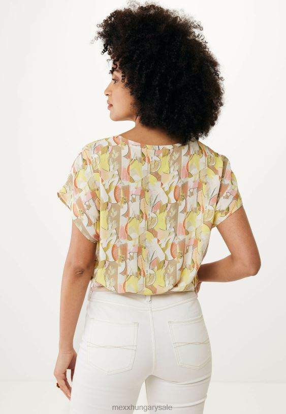 XV8H674 nők Mexx capsleeve kerek nyakú felső lime nyomtatással sárga