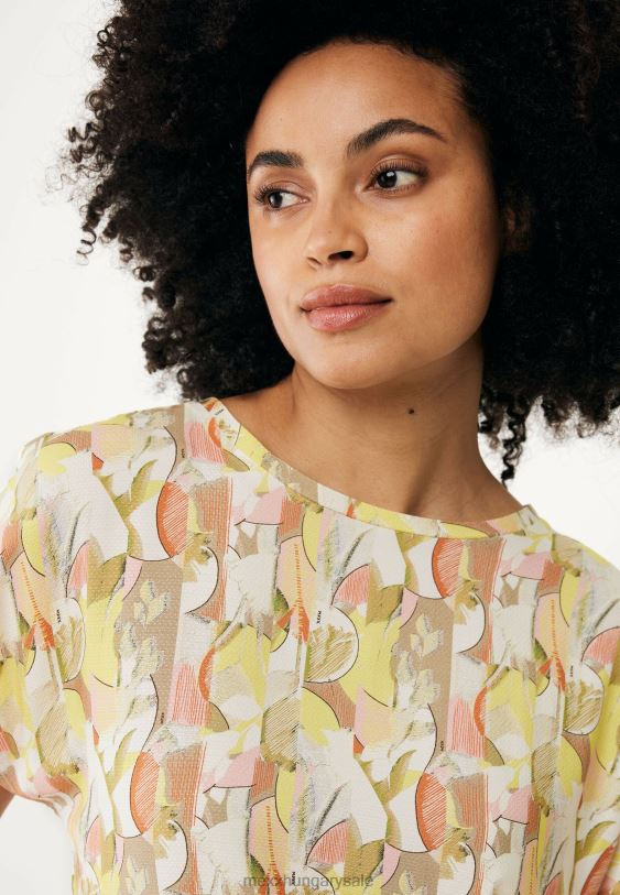 XV8H674 nők Mexx capsleeve kerek nyakú felső lime nyomtatással sárga