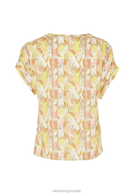 XV8H674 nők Mexx capsleeve kerek nyakú felső lime nyomtatással sárga