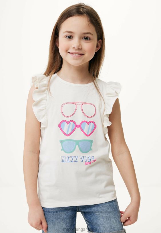 XV8H6761 lányok Mexx rövid ujjú törtfehér póló bézs