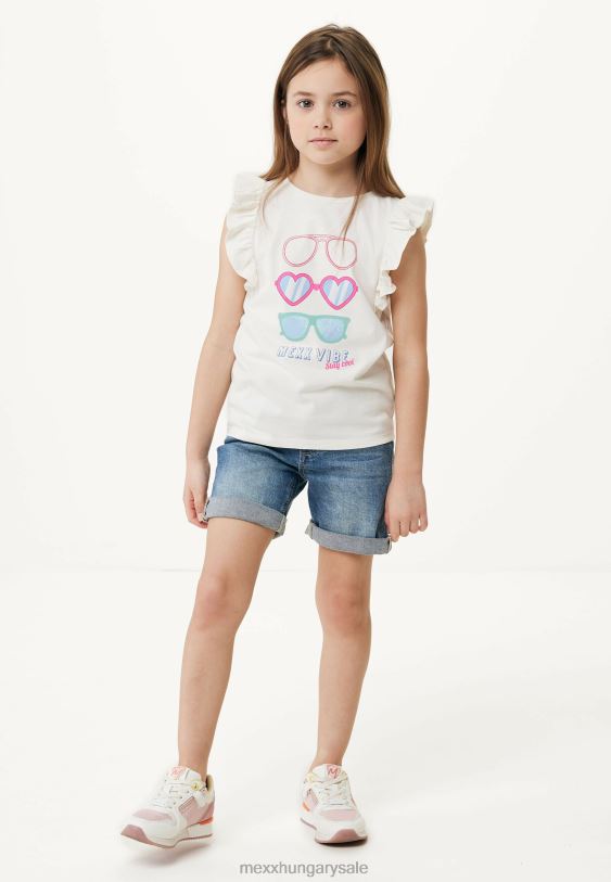 XV8H6761 lányok Mexx rövid ujjú törtfehér póló bézs