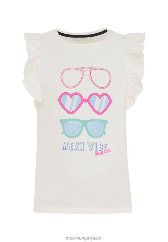 XV8H6761 lányok Mexx rövid ujjú törtfehér póló bézs