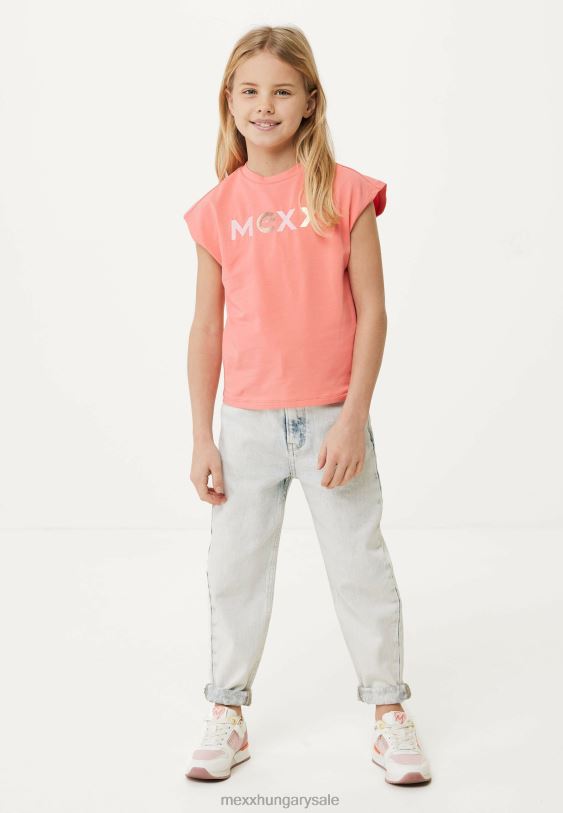 XV8H6762 lányok Mexx rövid ujjú logó hordozó póló korall narancs