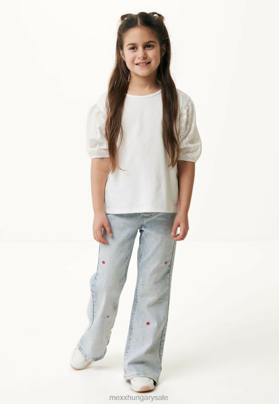 XV8H6765 lányok Mexx póló broider ujjú törtfehér bézs