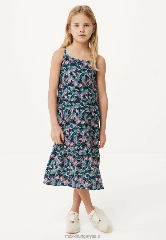 XV8H6771 lányok Mexx nyomtatott spagetti ruha lazac rózsaszín