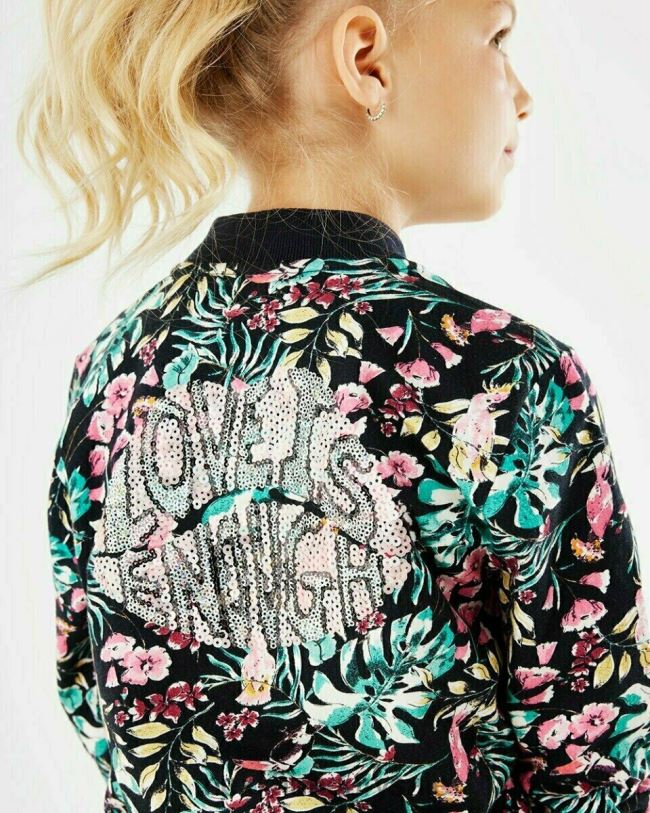 XV8H6786 lányok Mexx nyomtatott cipzáras bomber haditengerészet kék