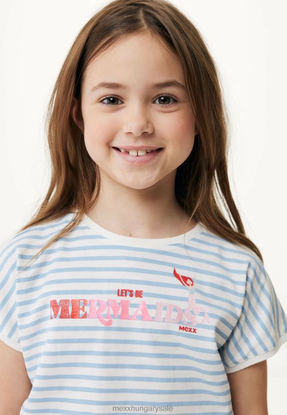 XV8H6806 lányok Mexx csíkos rövid ujjú törtfehér póló bézs