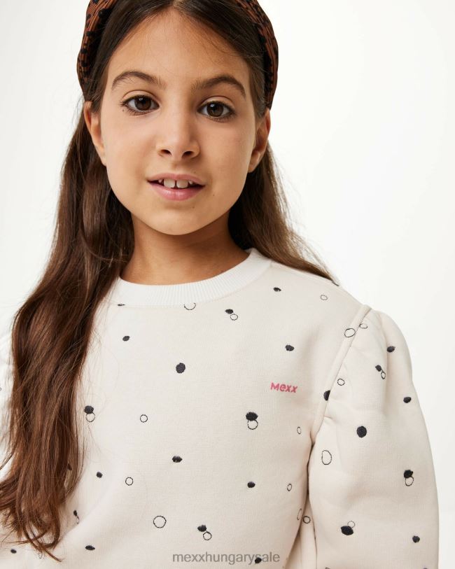 XV8H6811 lányok Mexx húzott nyakú hímző pulóver le fehér