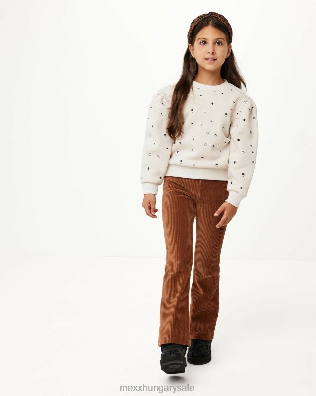 XV8H6811 lányok Mexx húzott nyakú hímző pulóver le fehér