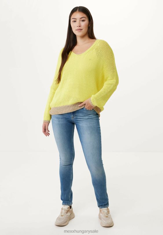 XV8H682 nők Mexx bő fazonú v-nyakú pulóver fényes sárga