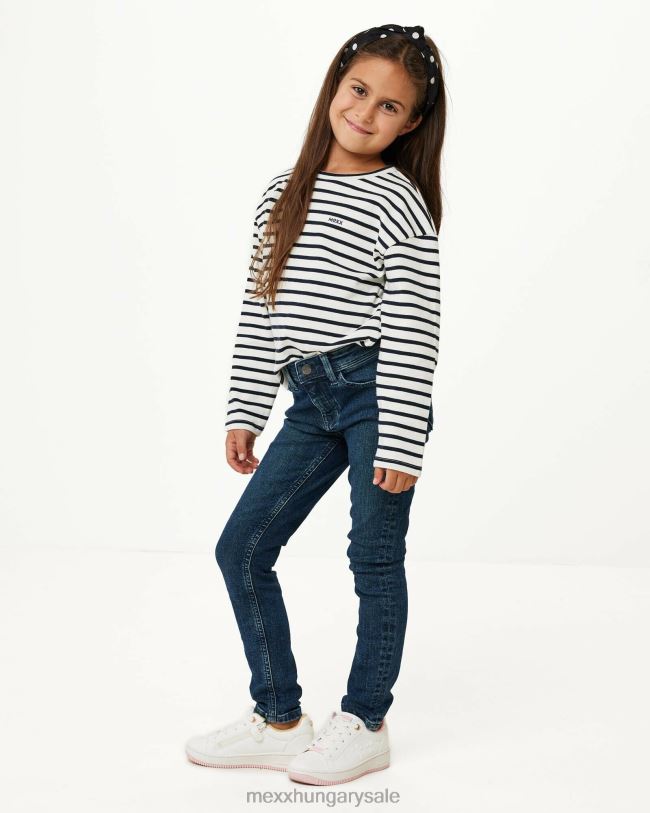 XV8H6827 lányok Mexx csíkos pulóver leesett a válláról fehér