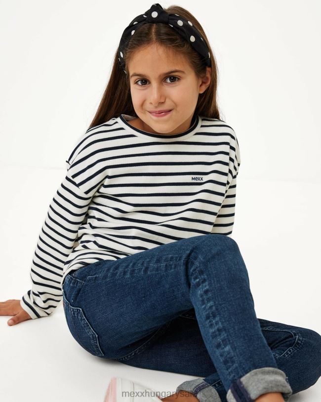 XV8H6827 lányok Mexx csíkos pulóver leesett a válláról fehér