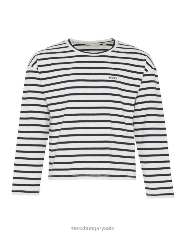 XV8H6827 lányok Mexx csíkos pulóver leesett a válláról fehér