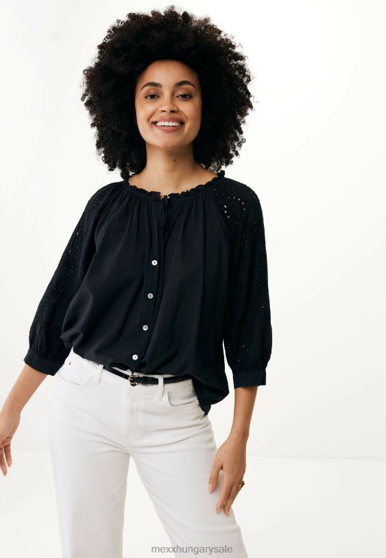 XV8H685 nők Mexx blúz broider ujjú fekete schwarz