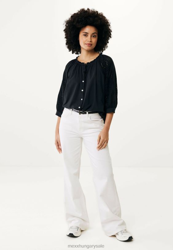 XV8H685 nők Mexx blúz broider ujjú fekete schwarz
