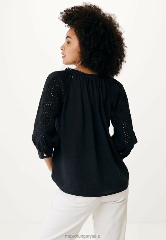 XV8H685 nők Mexx blúz broider ujjú fekete schwarz