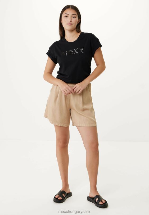 XV8H686 nők Mexx túlméretezett rövid ujjú fekete póló schwarz