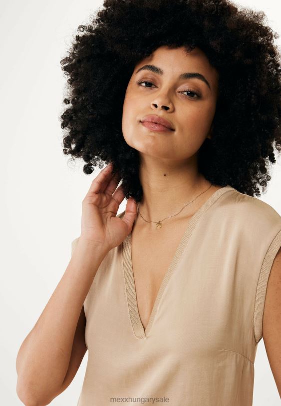 XV8H69 nők Mexx ujjatlan V-nyakú ruhahomok bézs