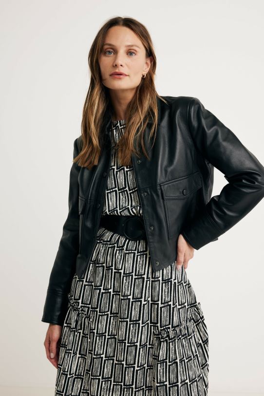 XV8H694 nők Mexx fekete bőrkabát schwarz