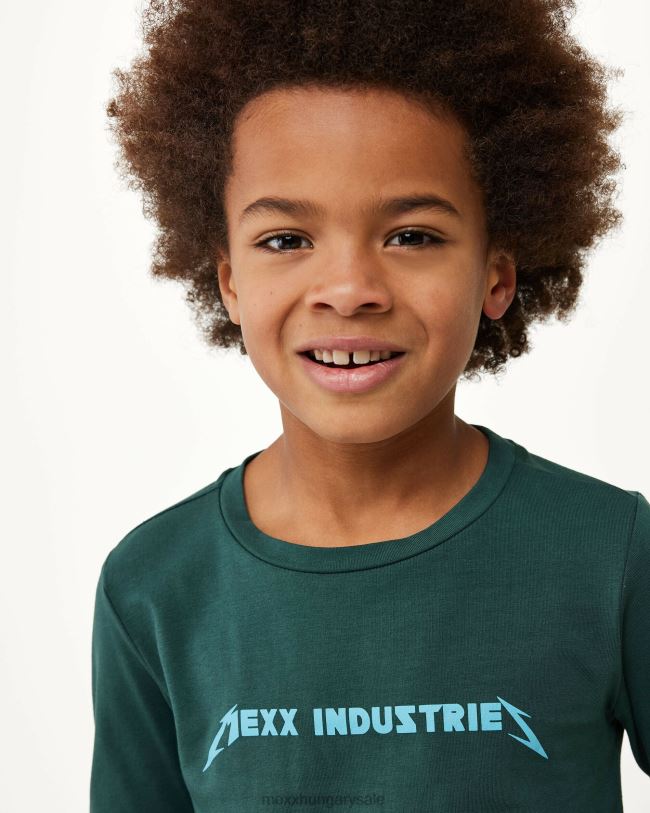 XV8H6942 fiúk Mexx hosszú ujjú logós hordozó póló sötét zöld