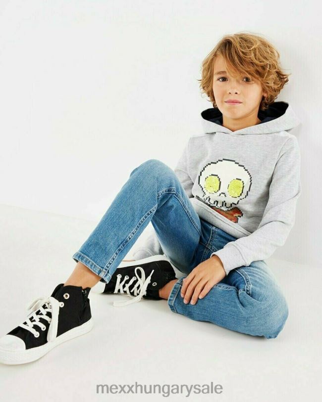 XV8H6972 fiúk Mexx flitterekkel kapucnis pulóver szürke közelharci szürke